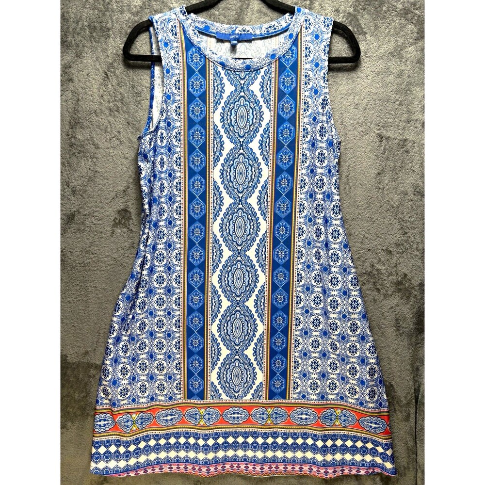 Apt. 9 Paisley Shift Dress Blue/White/Orange Sleeveless Round Neck Midi M